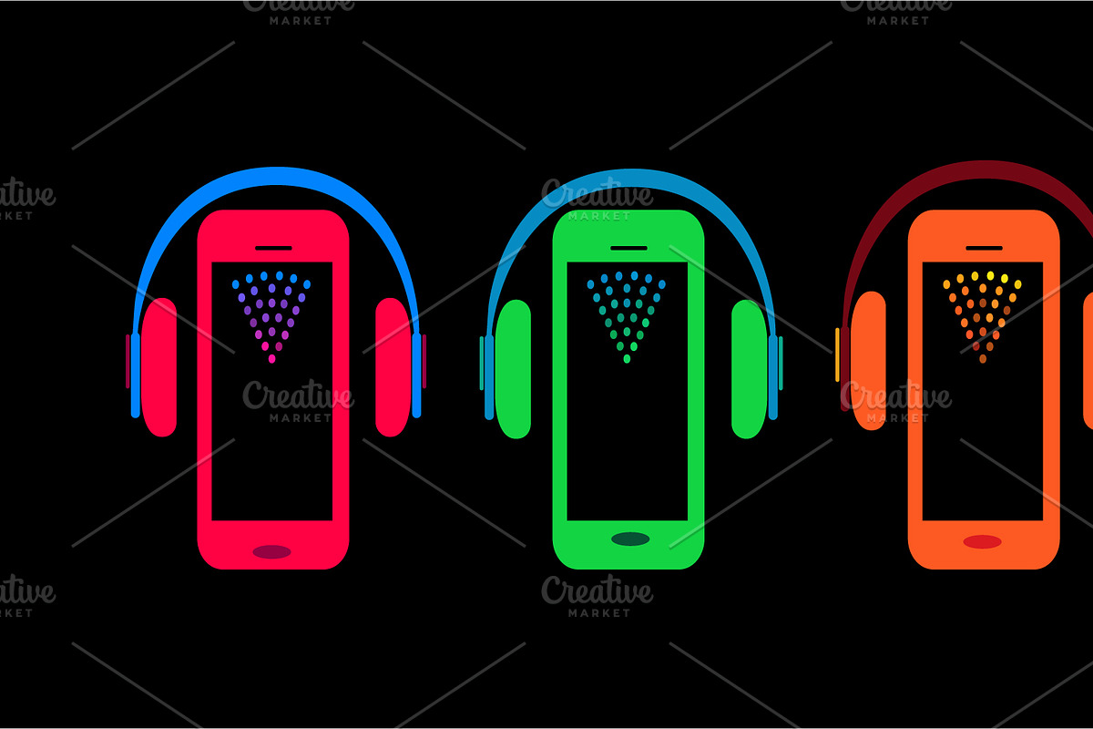 Mobile phone icons with headphone  in Graphics - product preview 8