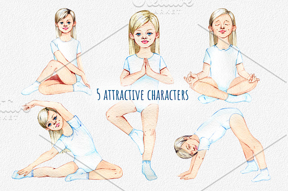 watercolor children's yoga in Illustrations - product preview 1