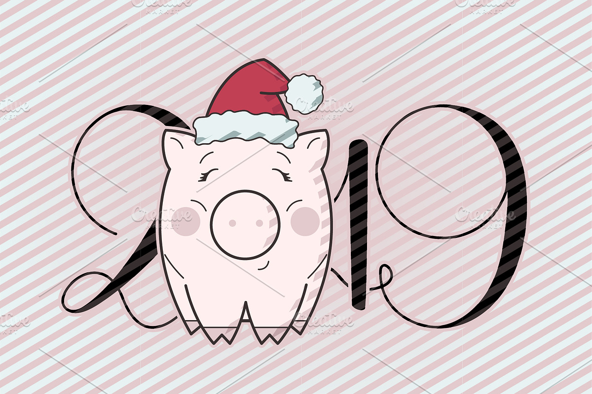 Happy New Year 2019 with pig. Vector in Illustrations - product preview 8