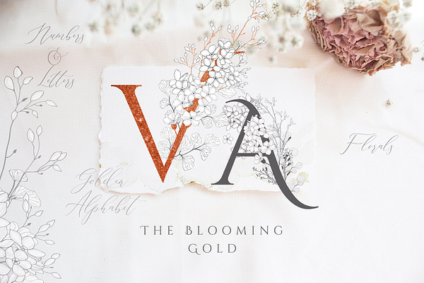 Blooming Gold Floral Letters Numbers