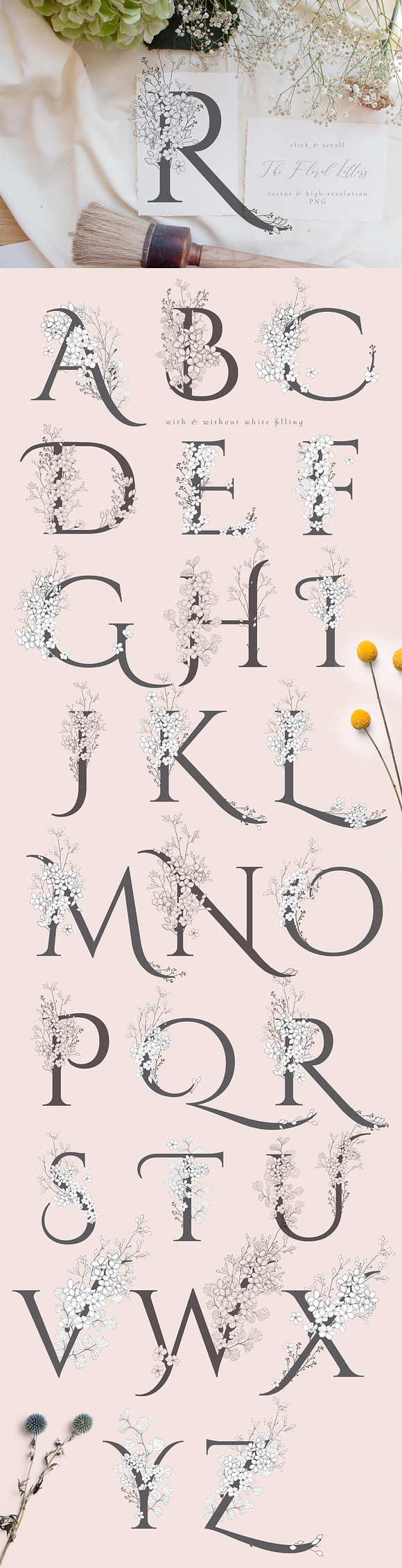 Blooming Gold Floral Letters Numbers in Illustrations - product preview 2