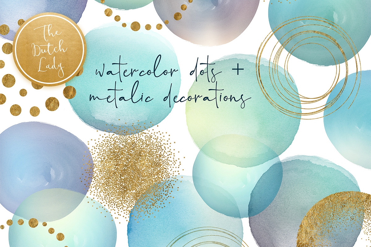 Watercolor Dot & Metallic Decoration in Illustrations - product preview 8