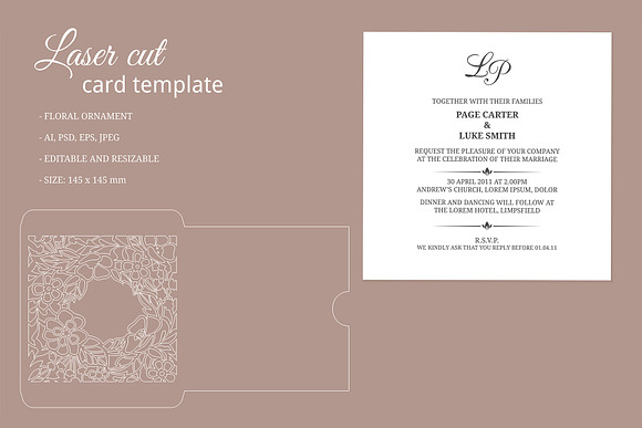 Laser cut invitation template in Card Templates - product preview 1