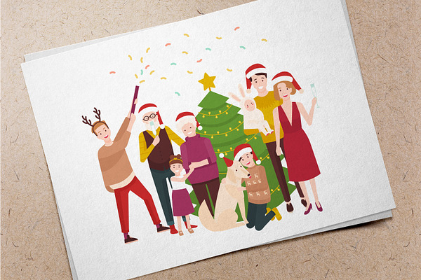 Family Christmas party illustration