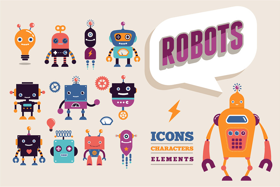 Vintage robots set in Illustrations - product preview 8