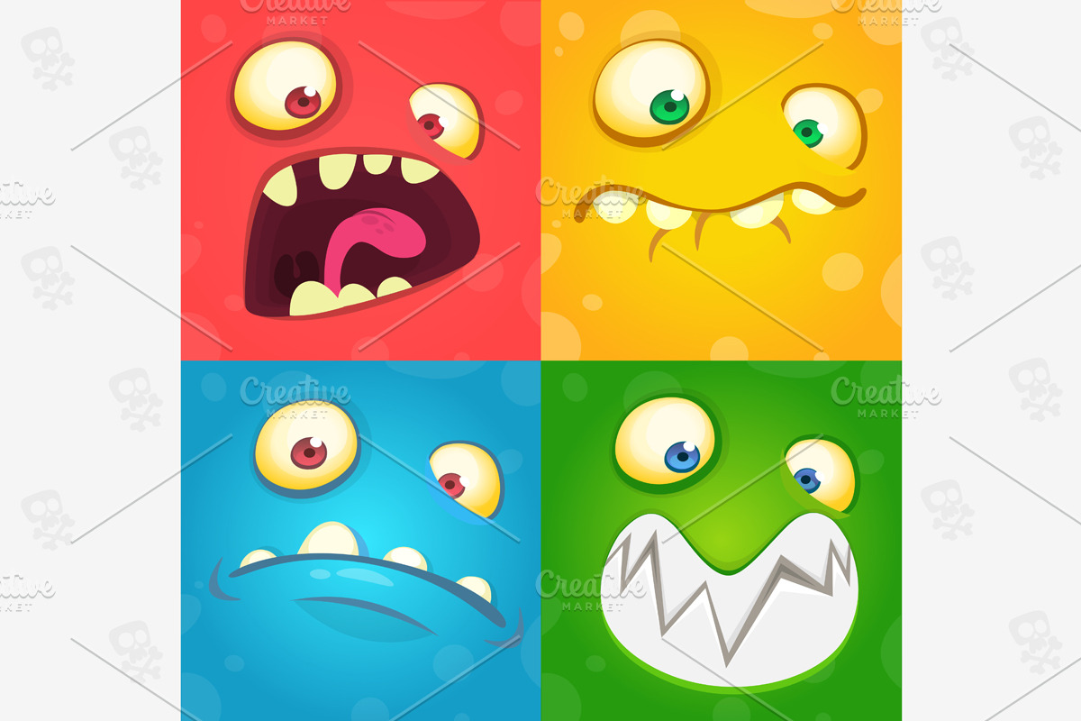 Cartoon monster faces in Illustrations - product preview 8