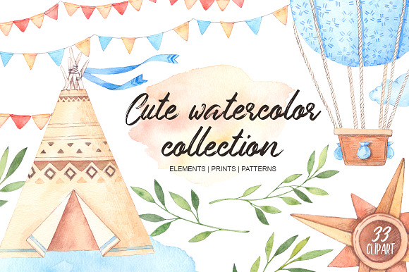 Children's watercolor clip art in Illustrations - product preview 4