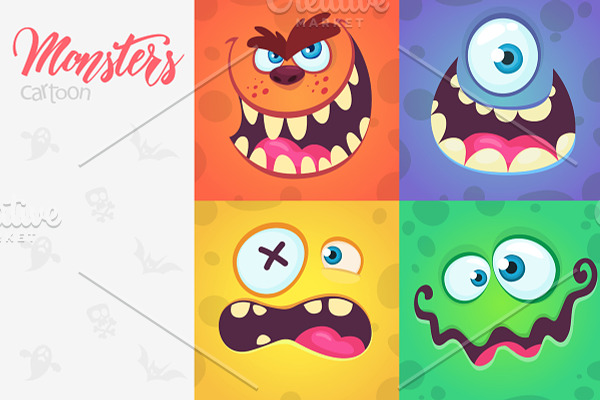 Cartoon monsters face expressions