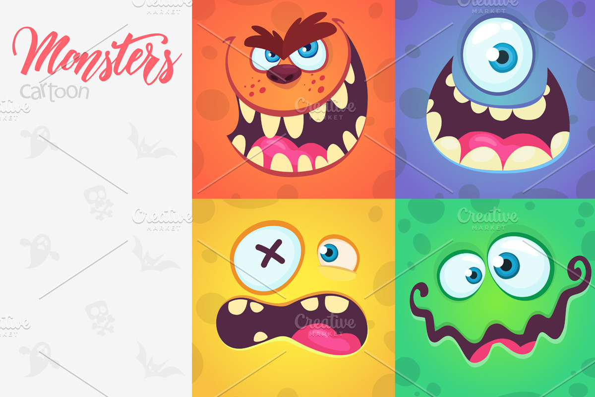 Cartoon monsters face expressions in Illustrations - product preview 8