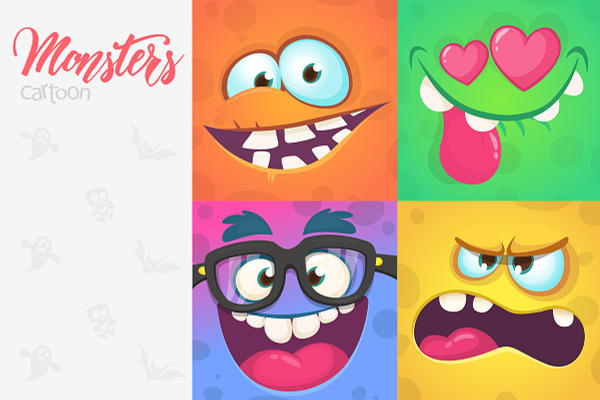 Cartoon monsters expressions set