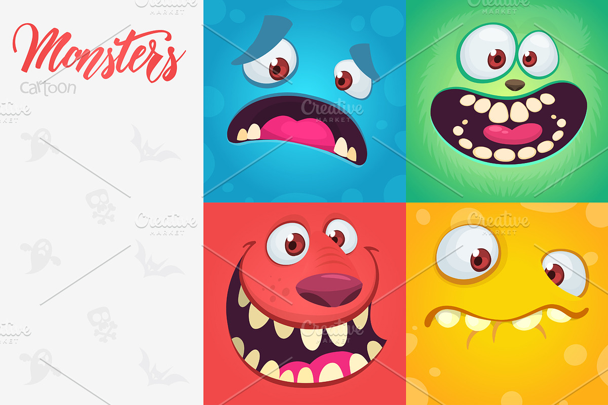 Cartoon monsters faces collection in Illustrations - product preview 8
