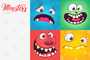 Cartoon monsters faces collection