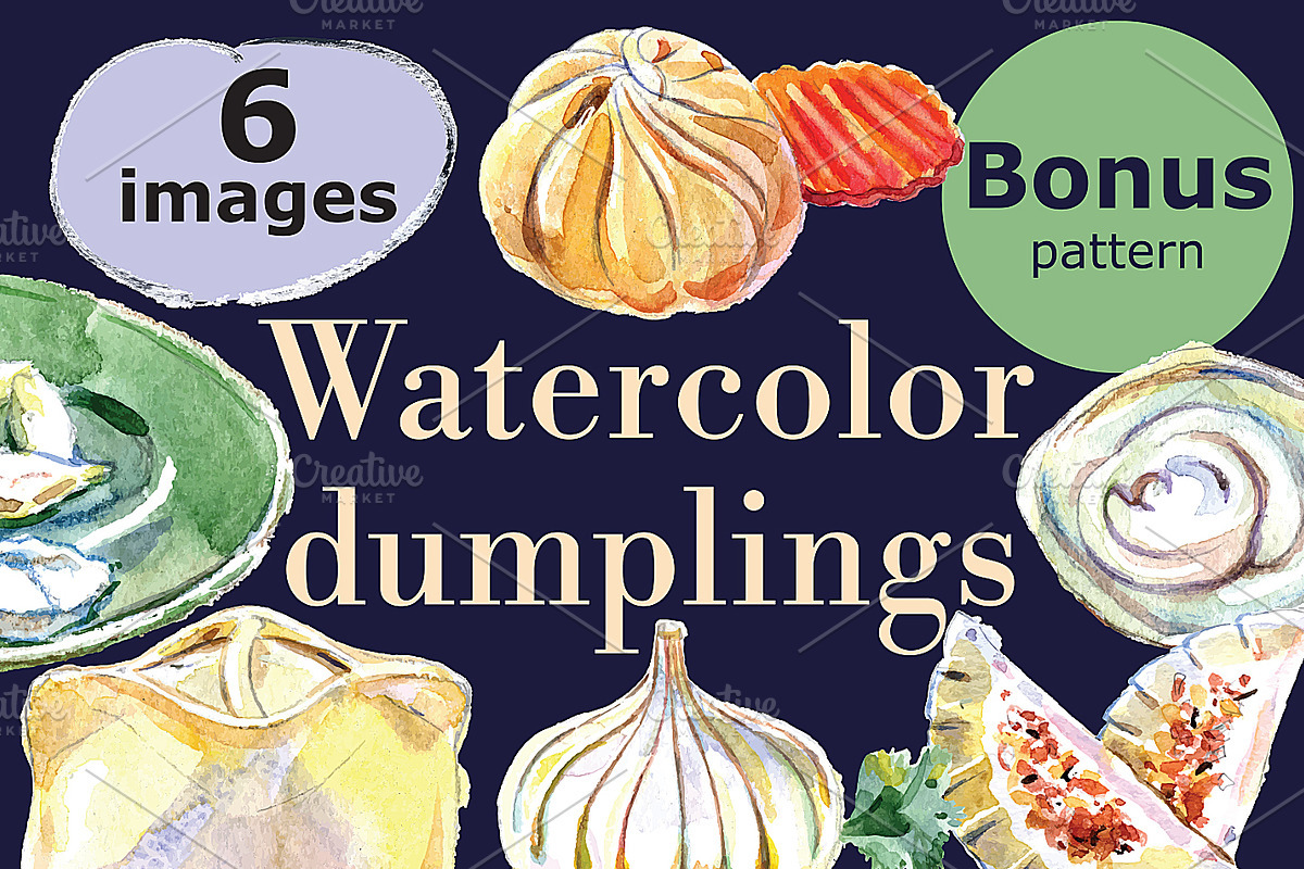 Watercolor dumplings set+Bonus! in Illustrations - product preview 8