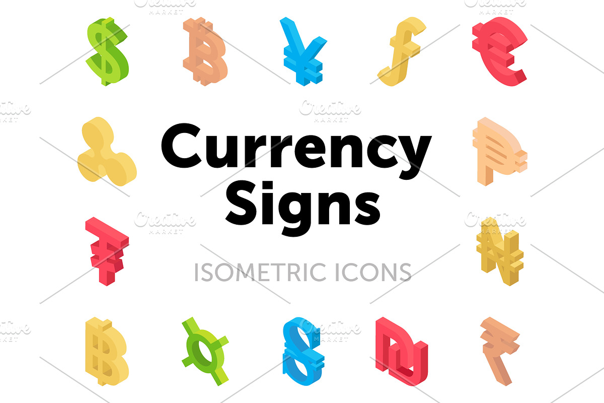 50 Currency Signs Isometric Icons in Icons - product preview 8
