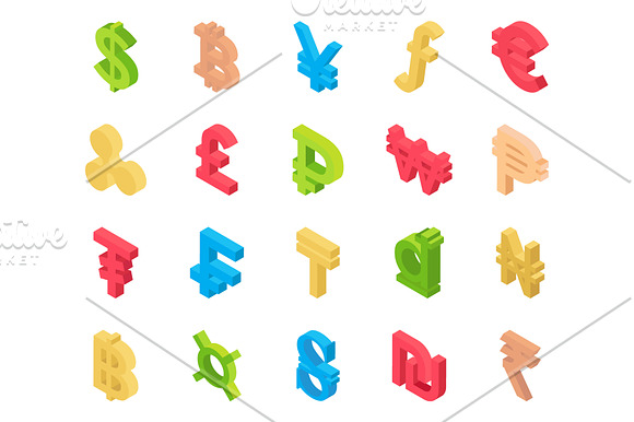 50 Currency Signs Isometric Icons in Icons - product preview 1
