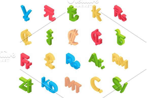 50 Currency Signs Isometric Icons in Icons - product preview 2