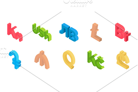 50 Currency Signs Isometric Icons in Icons - product preview 3