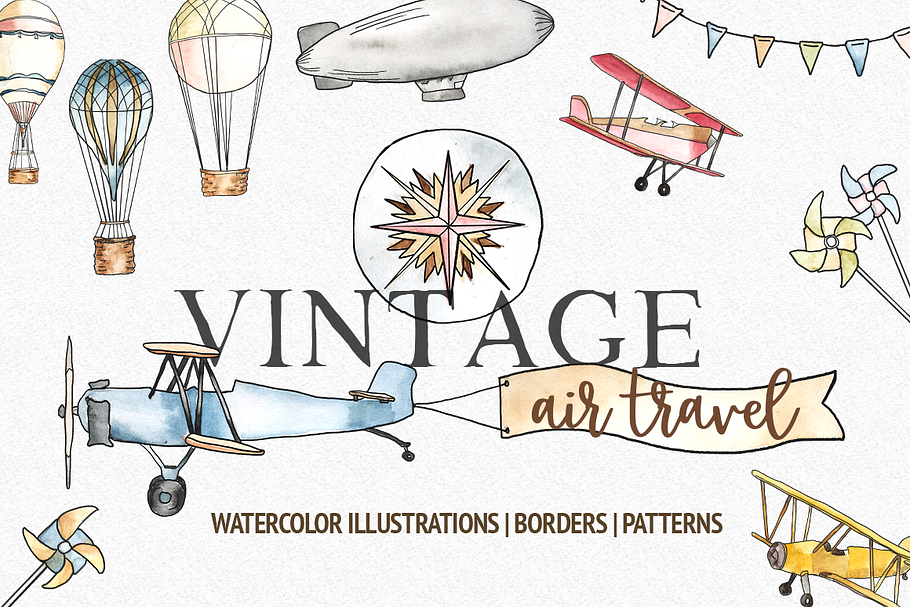 Vintage Air Travel Watercolor in Illustrations - product preview 8