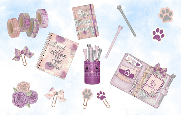 Cats and Coffee planner clipart in Illustrations - product preview 2