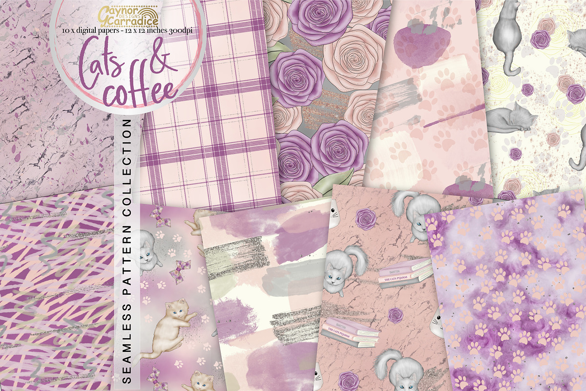 Cats and coffee seamless patterns in Patterns - product preview 8