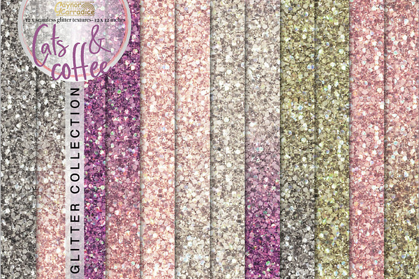 Cats and Coffee seamless glitter