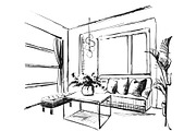 Living room graphic black white