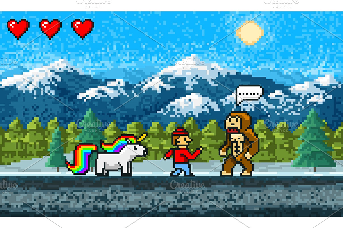 Game scene. Pixel art 8 bit in Illustrations - product preview 8