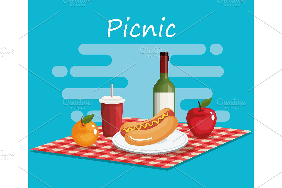 tableclothes picnic with food scene in Objects - product preview 8
