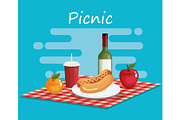 tableclothes picnic with food scene