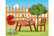 picnic table with tableclothes scene
