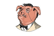 Aristocrat Pig Monocle Tuxedo Drawin