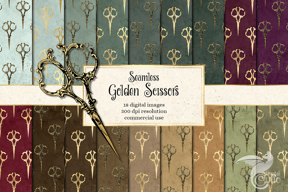 Golden Scissors Digital Paper in Patterns - product preview 8