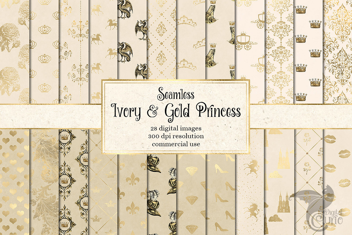 Ivory & Gold Princess Digital Paper in Patterns - product preview 8