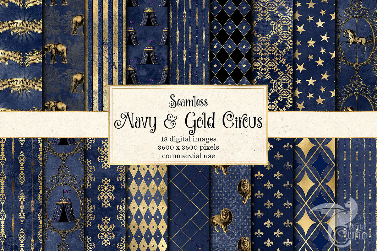Navy and Gold Circus Digital Paper in Patterns - product preview 8