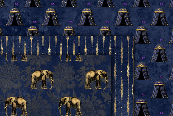 Navy and Gold Circus Digital Paper in Patterns - product preview 2