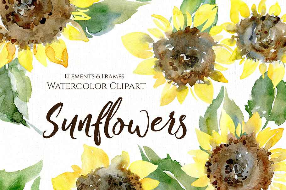 Watercolor Sunflower Flowers Leaves in Illustrations - product preview 8