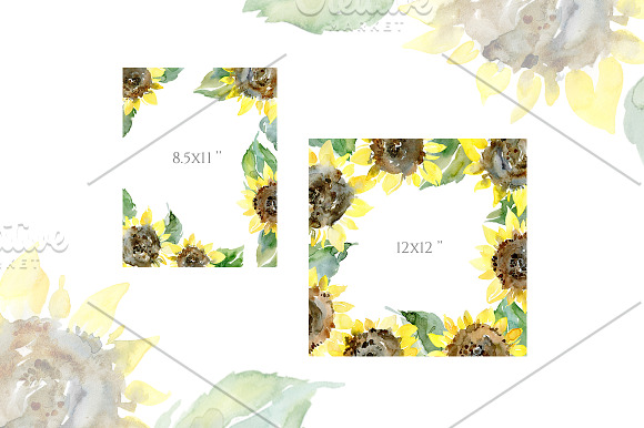 Watercolor Sunflower Flowers Leaves in Illustrations - product preview 2