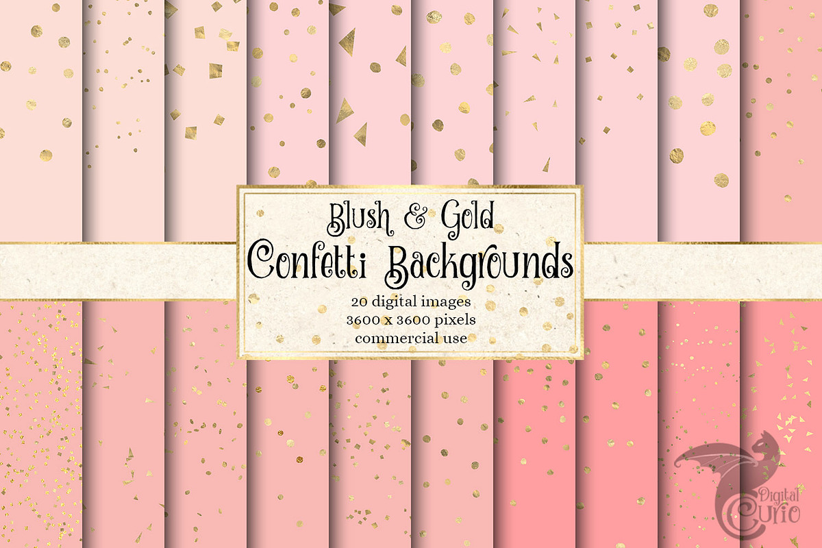 Blush & Gold Confetti Digital Paper in Textures - product preview 8