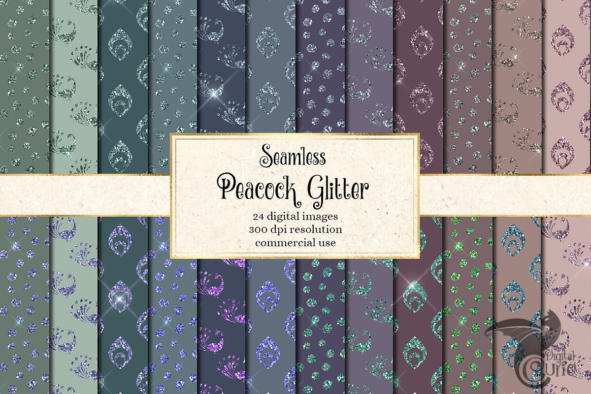 Peacock Glitter Digital Paper in Patterns - product preview 8