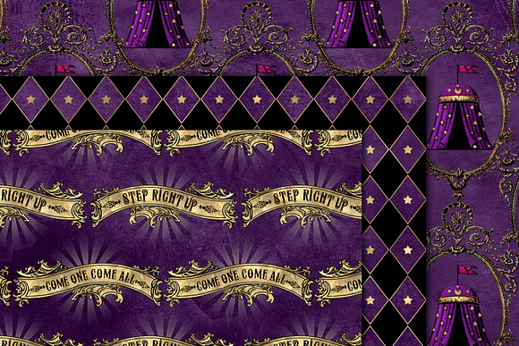 Purple and Gold Circus Digital Paper in Patterns - product preview 1