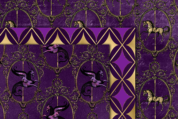Purple and Gold Circus Digital Paper in Patterns - product preview 2