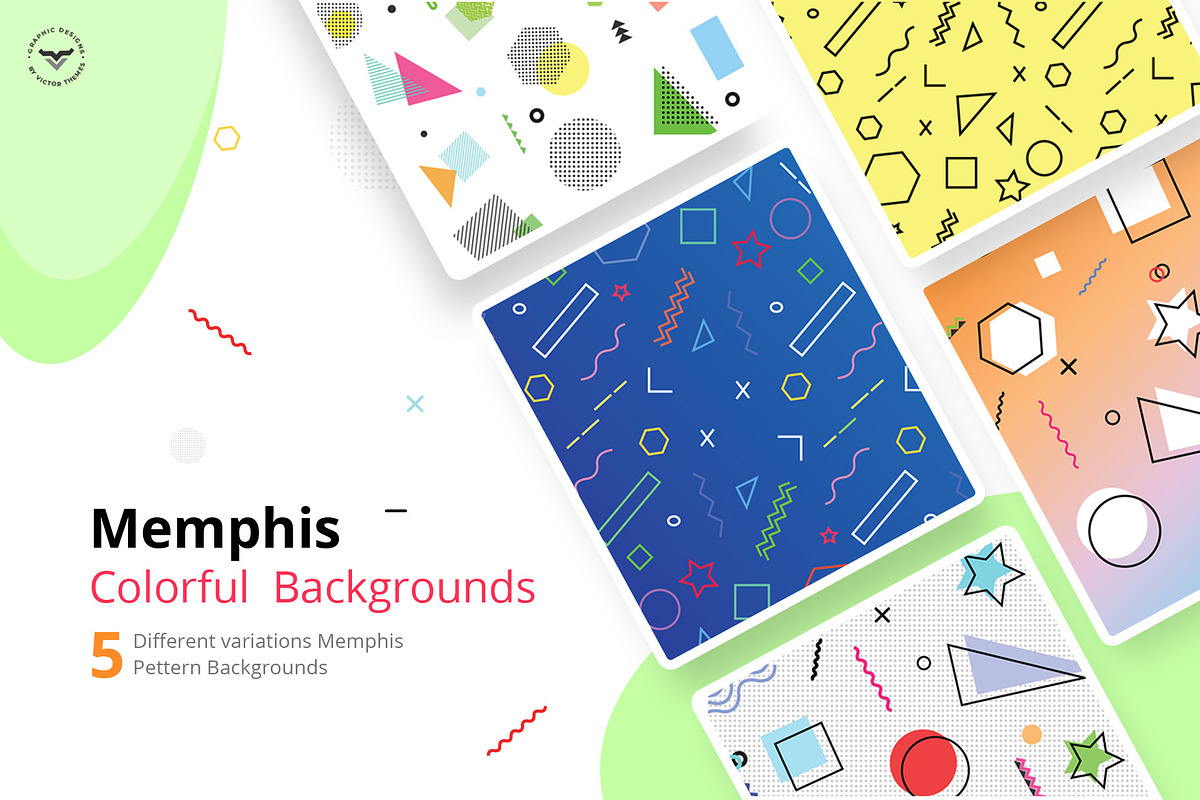 Memphis Colorful Pattern Backgrounds in Objects - product preview 8