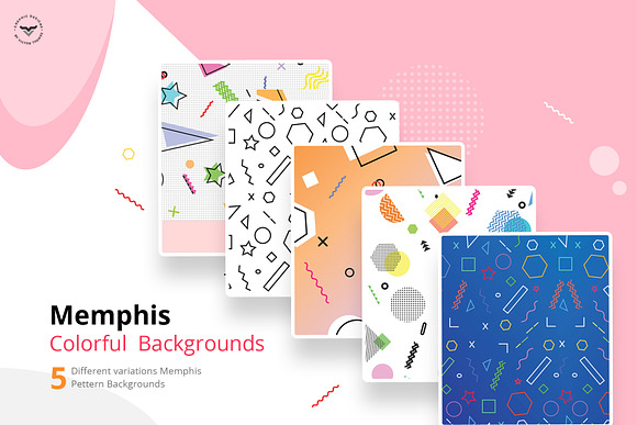 Memphis Colorful Pattern Backgrounds in Objects - product preview 1