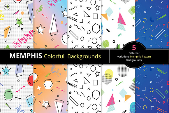 Memphis Colorful Pattern Backgrounds in Objects - product preview 2