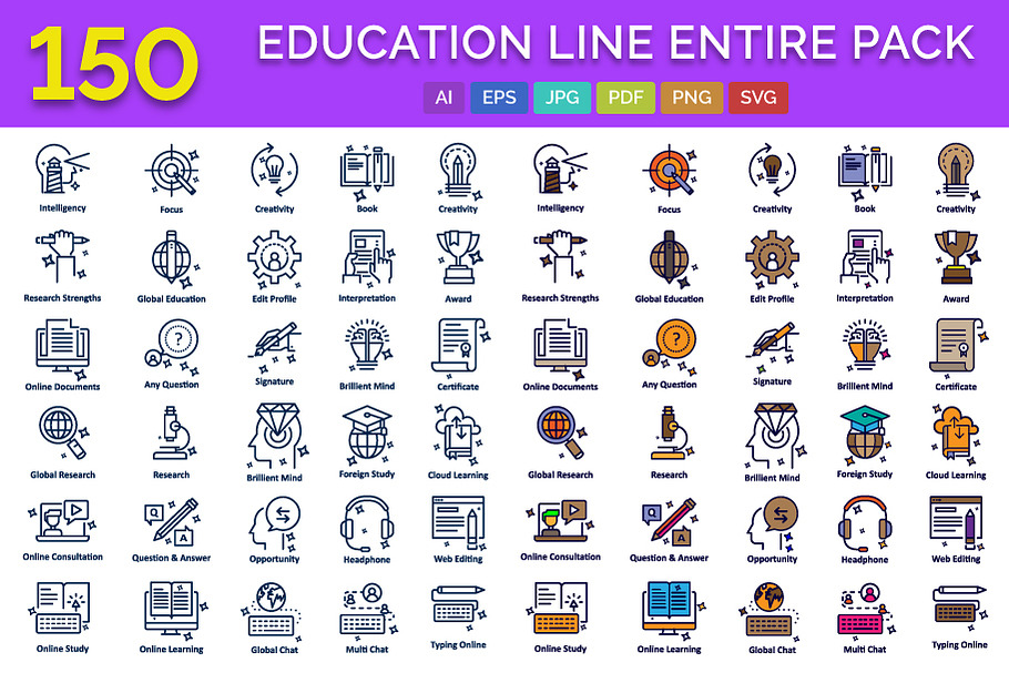 150 Education Line Entire Pack in Icons - product preview 8