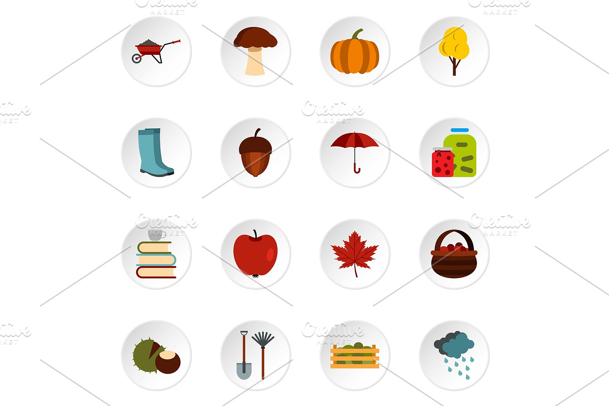Autumn icons set, flat style in Illustrations - product preview 8