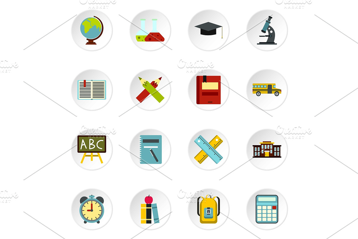 School icons set, flat style in Objects - product preview 8