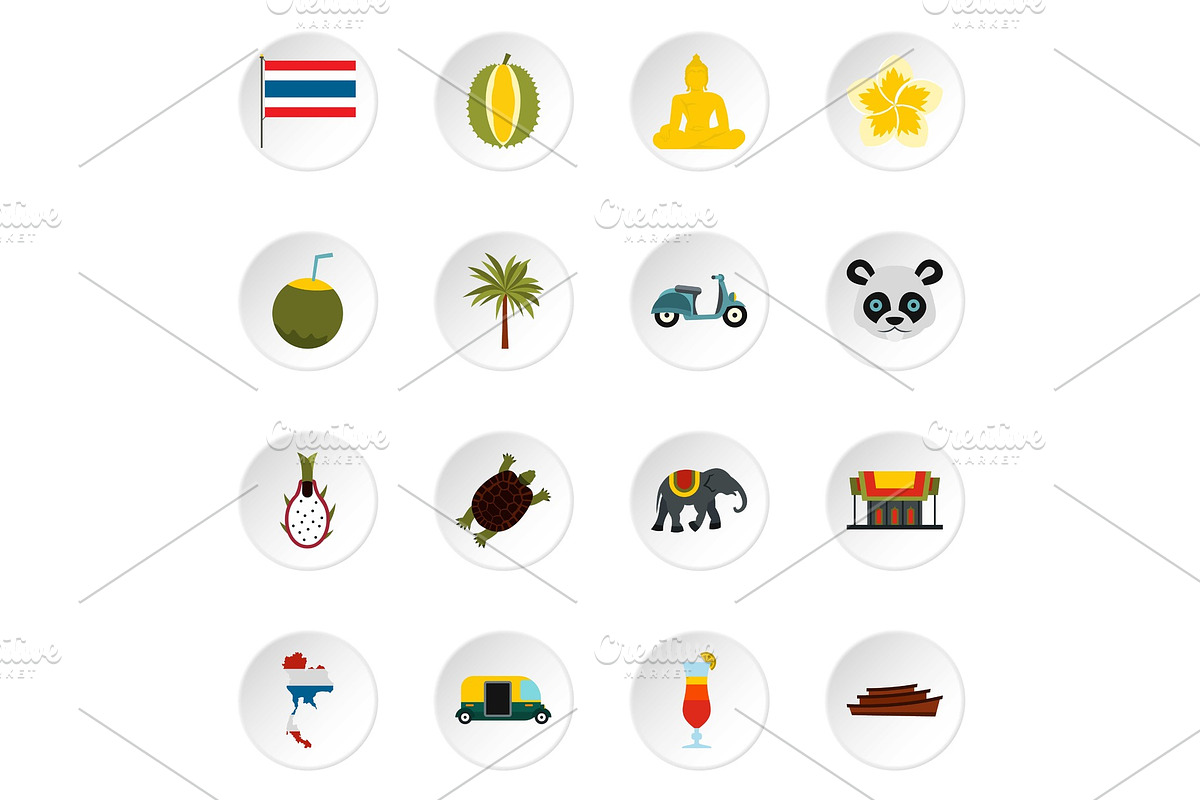 Thailand icons set, flat style in Objects - product preview 8
