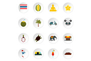 Thailand icons set, flat style