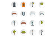 Park icons set, flat style